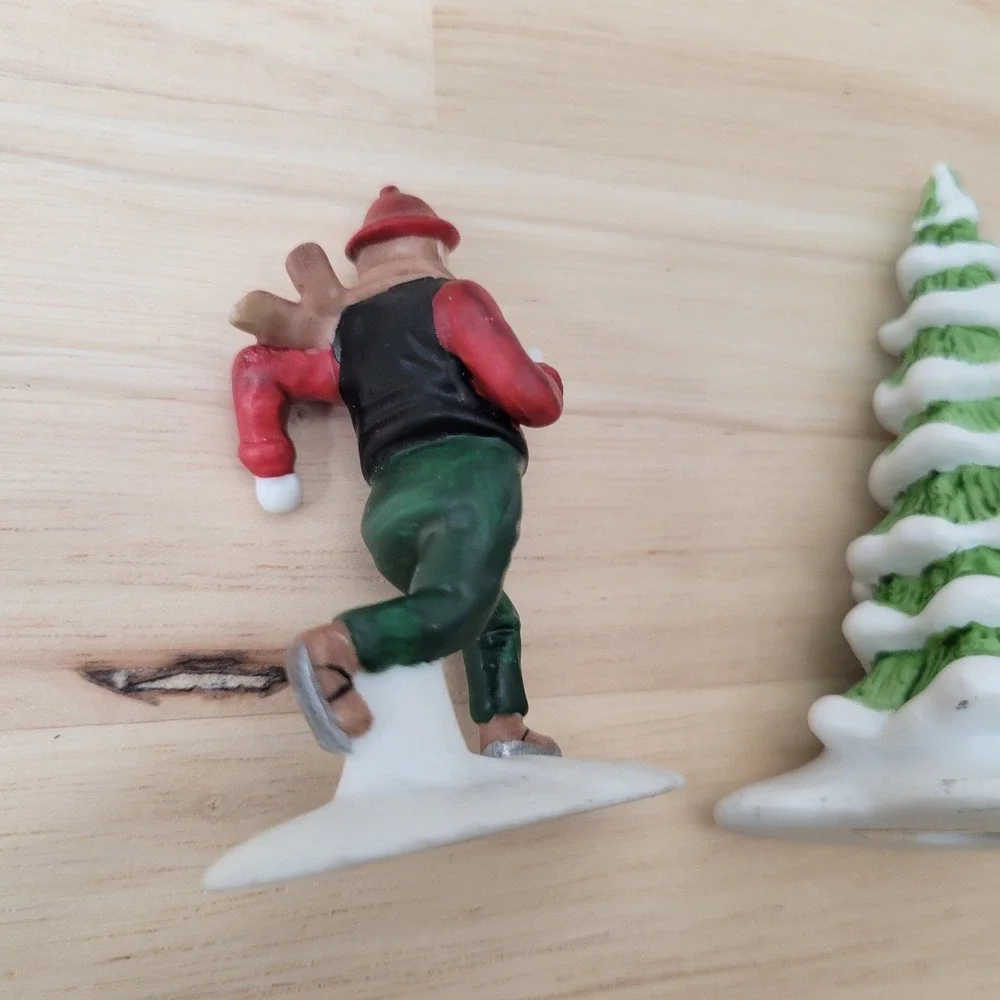 Vtg Dept 56 Ceramic Christmas Village Figurines Tree Wood Chopper Skater‎ Woman